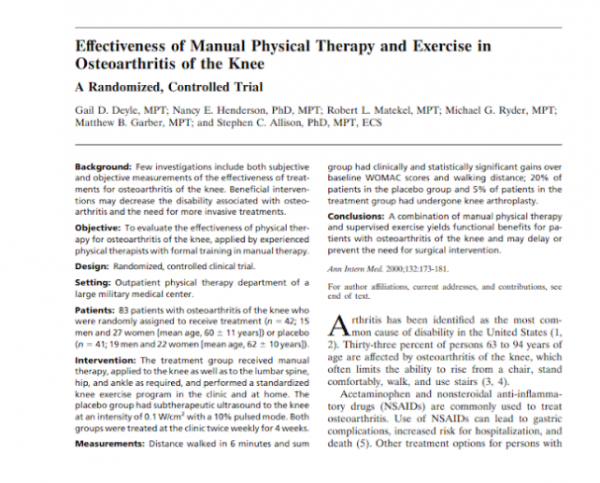First page of a trial on manual therapy and exercise for knee osteoarthritis
