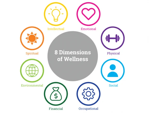 Diagram of the 8 dimensions of wellness, from physical and emotional to financial