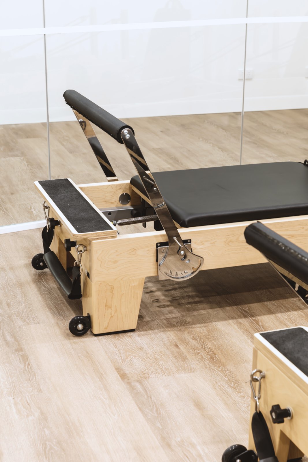 A reformer set up for a Prenatal Pilates class at All for One