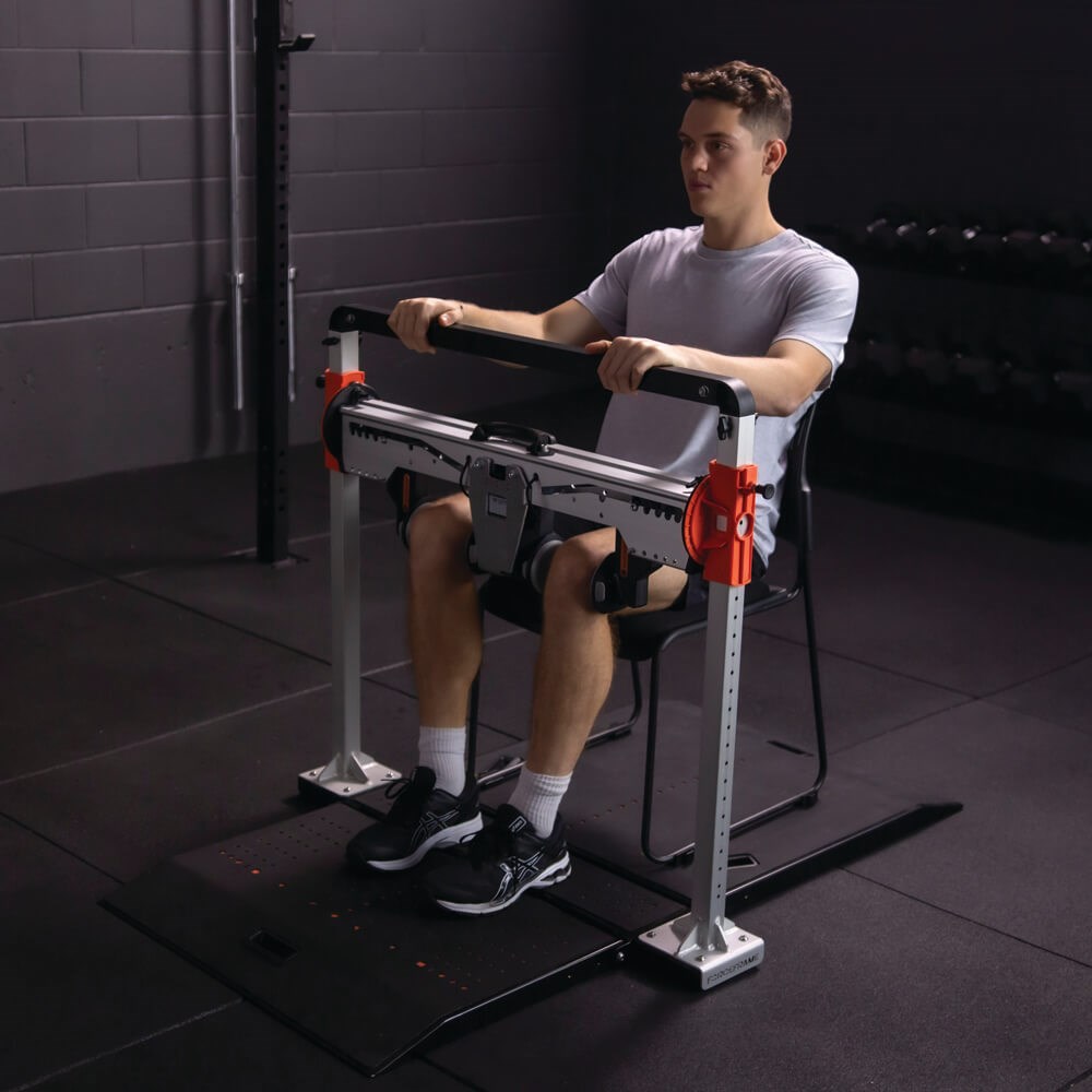 Seated strength test on the VALD ForceFrame, isolating one muscle group at a time